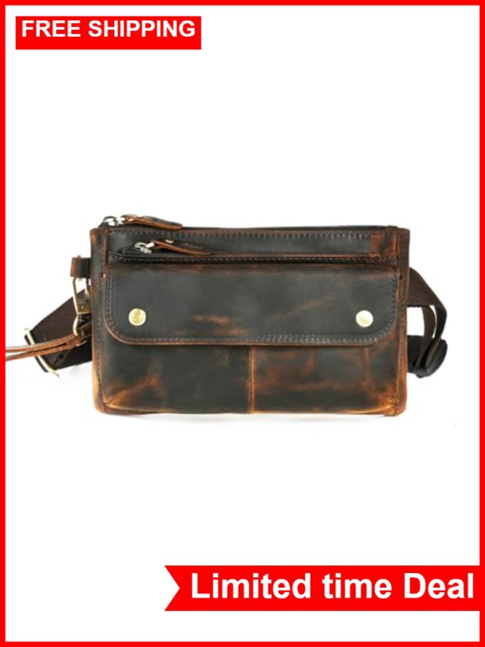 Genuine Leather Crazy Horse Unisex Waist Pack Crossbody Bag Travel Hiking Phone